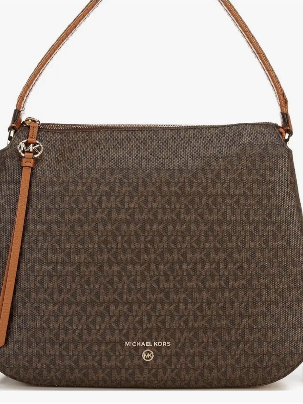 Michael Kors Grand Hobo Brown Logo-Print Shoulder Bag with Tan Trim